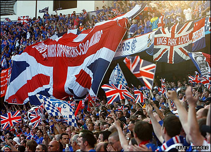 Rangers fans in the City of Manchester Stadium