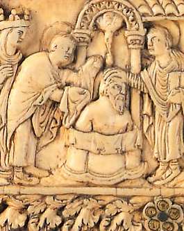 Le baptême de Clovis, plaque de reliure du IXe siècle 