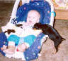 Posted by bengalcat on 6/7/2001, 19KB
This puppy gets close to baby Nathan.(Penny's current litter & Benji's current litter).