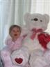 Posted by Megdiddle on 5/13/2006, 31KB
She got this enormous teddybear from her auntie on Valentines day. She was afraid of it at first but now it's her persona