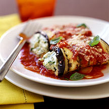 Baked Aubergine Rolls with Tomato Basil Sauce