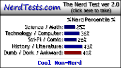 NerdTests.com says I'm a Cool Non-Nerd.  What are you?  Click here!