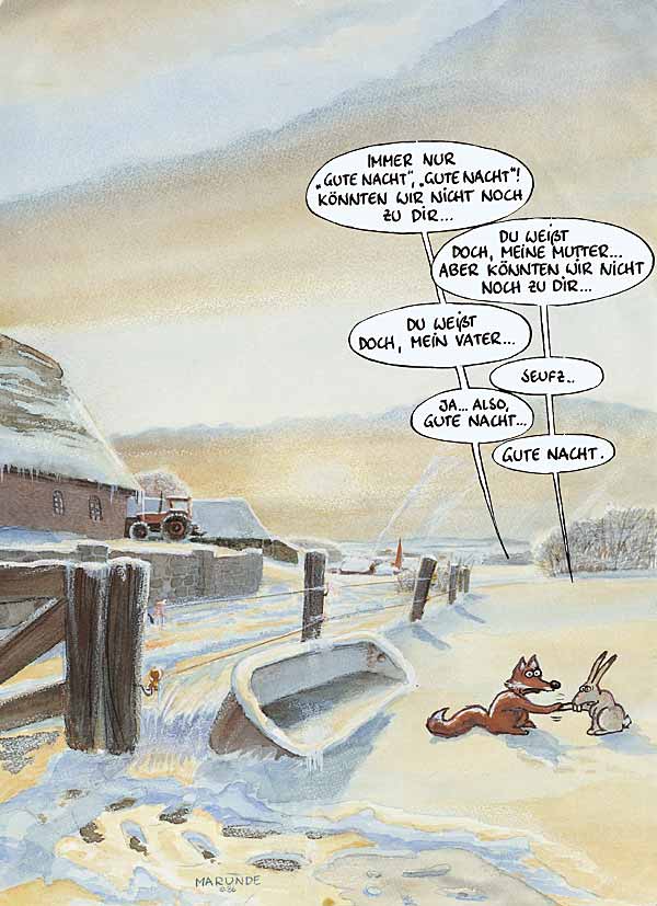 Marunde Cartoon - Fuchs und Hase sagen Gute Nacht